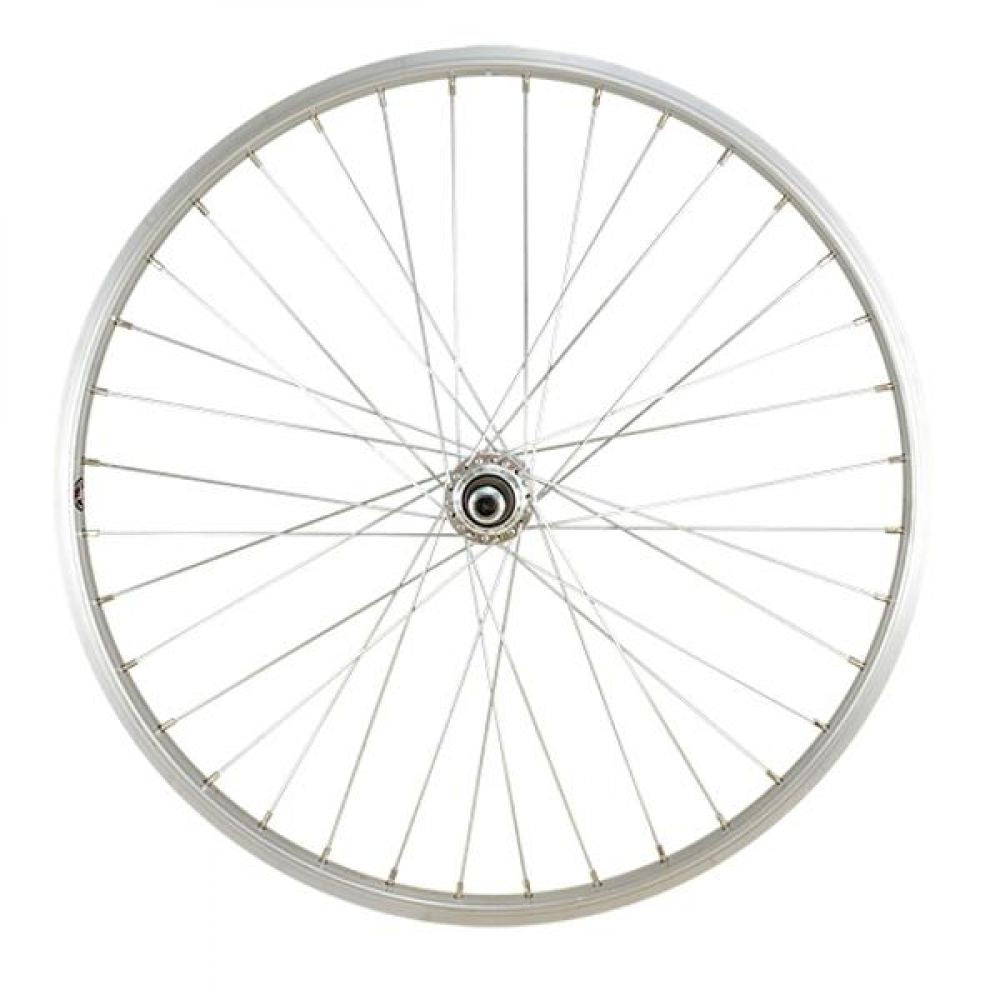 ROUE VTT 24" AR ECROU. AXE PLEIN JANTE ALU ARGENT MACH1. M110 MOY.MICHE A VISSER V-BRAKE 5