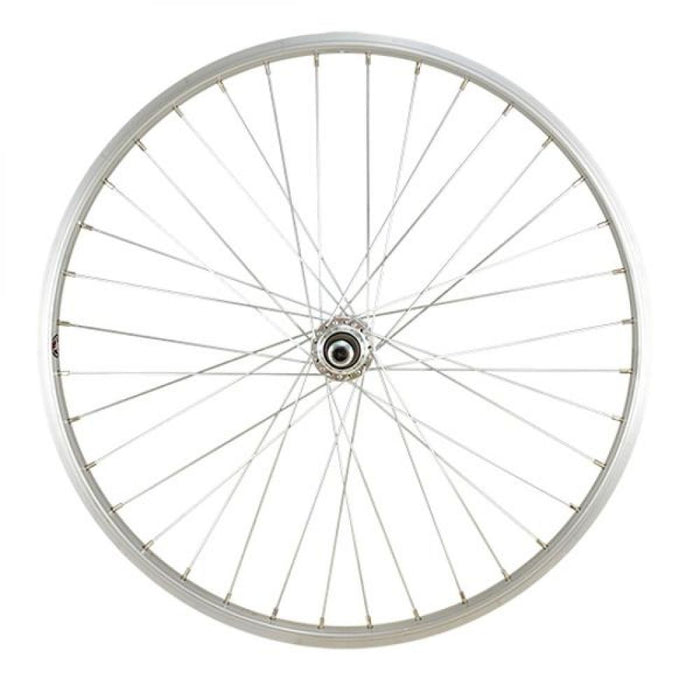 ROUE VTT 24" AR ECROU. AXE PLEIN JANTE ALU ARGENT MACH1. M110 MOY.MICHE A VISSER V-BRAKE 5